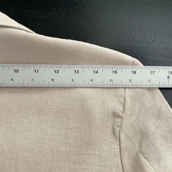 Scoop Linen Blend Scrunch Sleeve Blazer M Beige Jacket Shawl Collar Washable - Picture 12 of 13